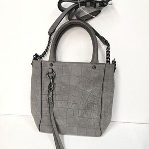NWOT‎ Rebecca Minkoff Grey Croc Embossed Leather Tote Bag Crossbody Chain Strap